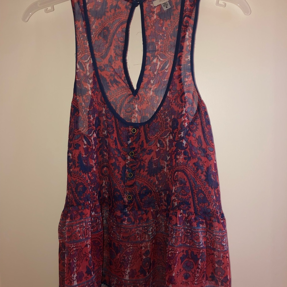 Blue and red breezy top